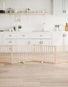 vidaXL Сгъваема преграда за кучета с врата 4 панела 320 см Масивна ела