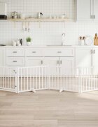 vidaXL Сгъваема преграда за кучета с врата 4 панела 320 см Масивна ела