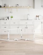 vidaXL Сгъваема преграда за кучета с врата 4 панела бял 320 см топола