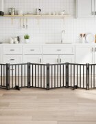 vidaXL Сгъваема преграда за кучета с врата 6 панела 300 см Масивна ела