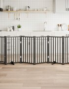 vidaXL Сгъваема преграда за кучета с врата 6 панела 300 см Масивна ела