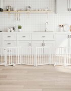vidaXL Сгъваема преграда за кучета с врата 6 панела 300 см Масивна ела