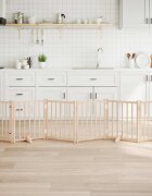 vidaXL Сгъваема преграда за кучета с врата 6 панела 300 см Масивна ела