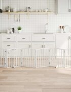 vidaXL Сгъваема преграда за кучета с врата 6 панела бял 300 см топола
