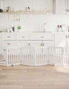 vidaXL Сгъваема преграда за кучета с врата 6 панела бял 300 см топола