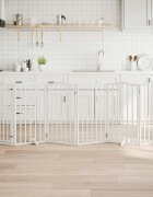 vidaXL Сгъваема преграда за кучета с врата 6 панела бял 300 см топола