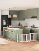 vidaXL Сгъваема преграда за кучета с врата 8 панела бял 640 см топола