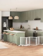 vidaXL Сгъваема преграда за кучета с врата 9 панела бял 450 см топола