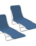 vidaXL Сгъваеми шезлонги 2 бр стомана и текстил сини