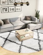 vidaXL Шаги килим дълъг косъм PAMPLONA модерен кремаво-черен Ø 280 см