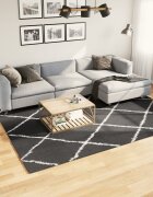 vidaXL Шаги килим с дълъг косъм "PAMPLONA" черно-кремав 200x280 см