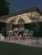 vidaXL Шатра с двоен покрив и LED светещи стрингове 3x4 м таупе
