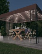vidaXL Шатра с LED светещи стрингове 4х3 м таупе