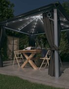 vidaXL Шатра със завеси и LED стрингове 3x3 м антрацит алуминий