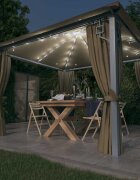 vidaXL Шатра със завеси и LED светещи стрингове 3x3 м таупе алуминий