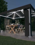 vidaXL Шатра със завеси и LED светещи стрингове 4х3 м антрацит