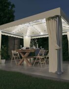 vidaXL Шатра със завеси и LED светещи стрингове 4х3 м кремавобяла