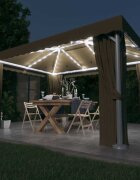 vidaXL Шатра със завеси и LED светещи стрингове 4x3 м таупе
