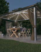 vidaXL Шатра със завеси и LED светещи стрингове 4x3 м таупе алуминий
