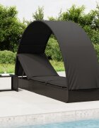 vidaXL Шезлонг с объл покрив черен 211x57x140 см полиратан