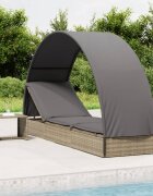 vidaXL Шезлонг с объл покрив сив 211x57x140 см полиратан