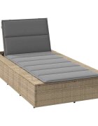 vidaXL Шезлонг с плаваща възглавница Beige Poly Rattan
