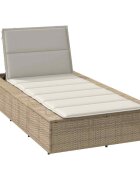 vidaXL Шезлонг с плаваща възглавница Beige Poly Rattan