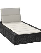 vidaXL Шезлонг с плаваща възглавница Black Poly Rattan