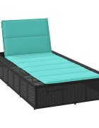 vidaXL Шезлонг с плаваща възглавница Black Poly Rattan