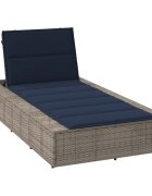 vidaXL Шезлонг с плаваща възглавница Grey Poly Rattan