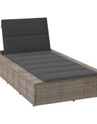 vidaXL Шезлонг с плаваща възглавница Grey Poly Rattan