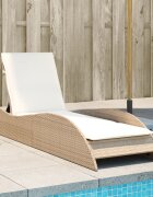 vidaXL Шезлонг с възглавница бежов 60x205x73 см полиратан