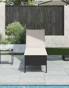 vidaXL Шезлонг с възглавница черен 55x200x44 см полиратан