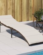 vidaXL Шезлонг с възглавница кафяв 55x199x50 см полиратан