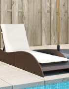 vidaXL Шезлонг с възглавница кафяв 60x205x73 см полиратан