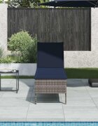 vidaXL Шезлонг с възглавница сив 55x200x44 см полиратан