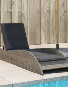 vidaXL Шезлонг с възглавница сив 60x205x73 см полиратан