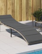 vidaXL Шезлонг с възглавница светлосив 55x199x50 см полиратан