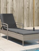 vidaXL Шезлонг с възглавница светлосив 63x200x81 см полиратан