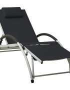 vidaXL Шезлонг с възглавница textilene черен