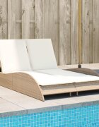 vidaXL Шезлонг с възглавници бежов 114x205x73 см полиратан