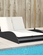 vidaXL Шезлонг с възглавници черен 114x205x73 см полиратан