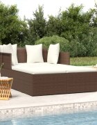 vidaXL Шезлонг с възглавници кафяв 182x118x63 см полиратан