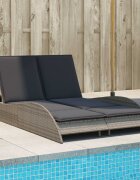 vidaXL Шезлонг с възглавници сив 114x205x73 см полиратан