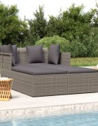 vidaXL Шезлонг с възглавници сив 182x118x63 см полиратан
