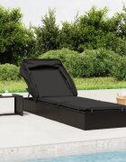 vidaXL Шезлонг със сгъваем покрив черен 213x63x97 см полиратан
