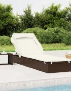 vidaXL Шезлонг със сгъваем покрив кафяв 213x63x97 см полиратан