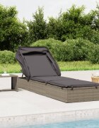 vidaXL Шезлонг със сгъваем покрив сив 213x63x97 см полиратан