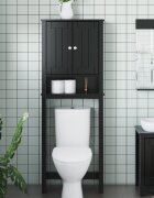 vidaXL Шкаф над тоалетна чиния BERG черен 60x27x1645 см масивно дърво