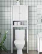 vidaXL Шкаф над тоалетната чиния BERG бял 60x27x1645 см масивно дърво